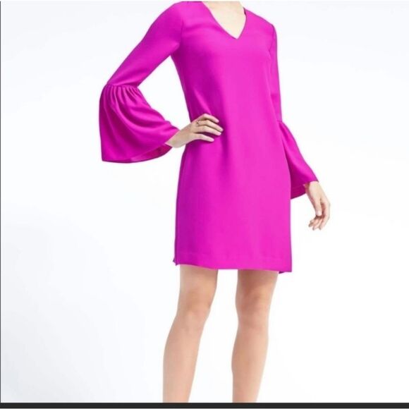 Banana Republic Bell Sleeved V Neck Fushia Dress SZ 2 - Picture 1 of 9